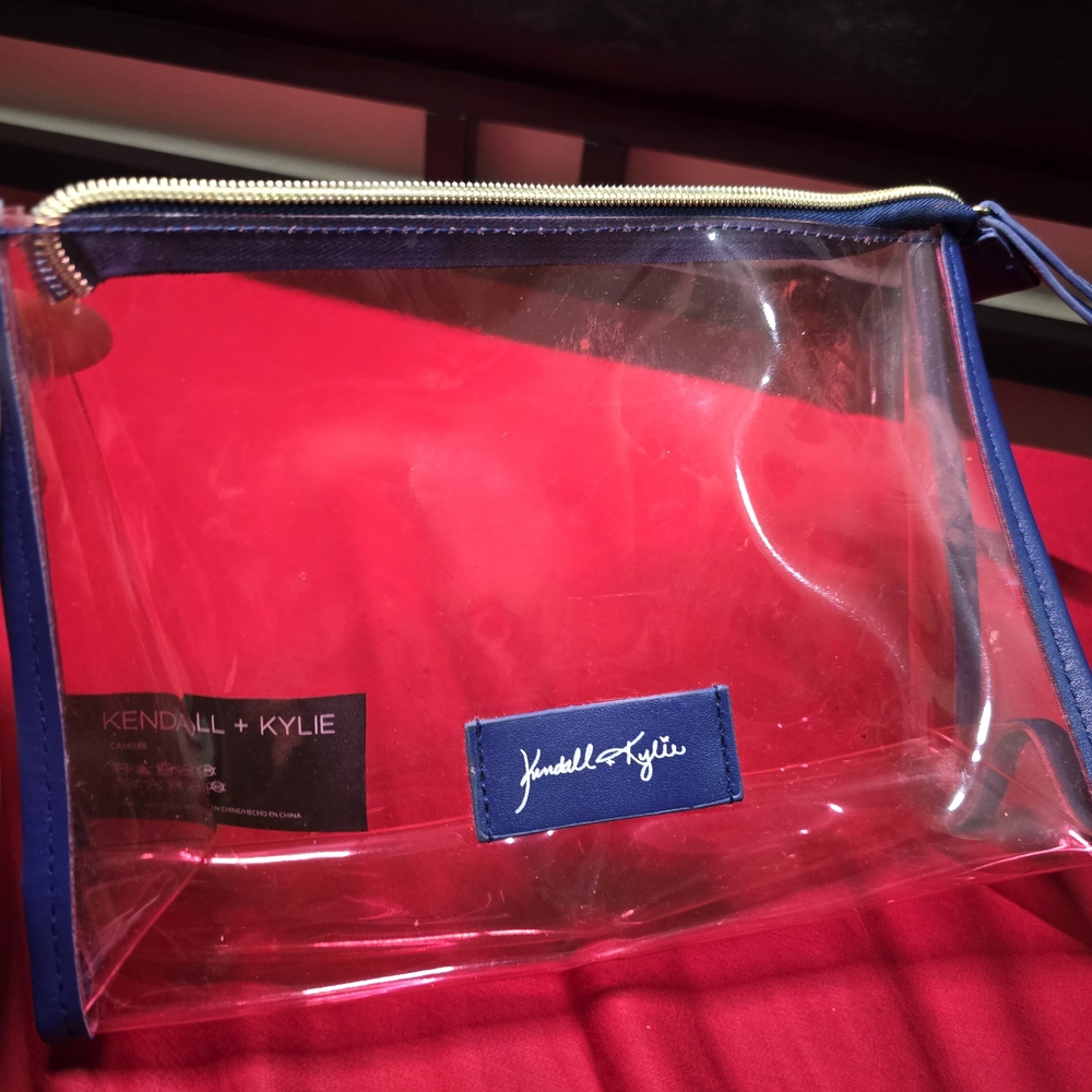 Kendall + Kylie Clear Cosmetic Bag with Blue Trim